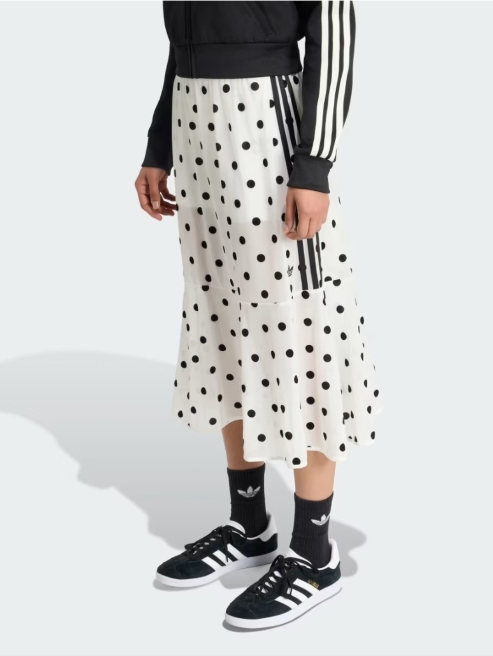 S, M, XL, 2XL Adidas White Black Sheer Midi Skirt with Polka Dots - Picture 7 of 10